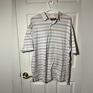 Ping Collection Golf Polo Tan/Beige Blue Black Stripes Sz L
